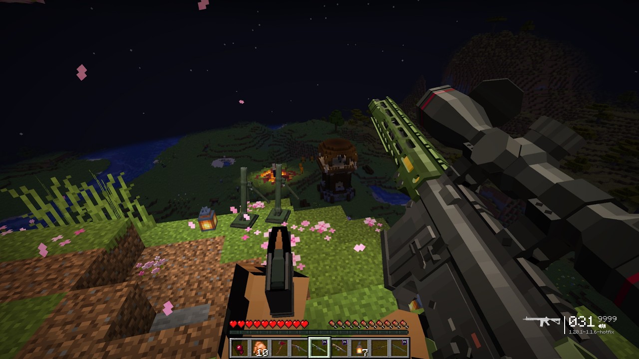 Destroying Pillager Outpost at Night and Rescuing Prisoned Villagers Using Military Weapons