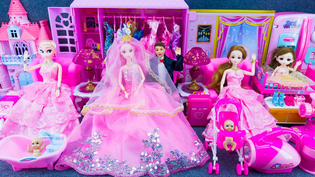 20 Minutes Satisfying With Unboxing Pink Barbie Princess Bedroom Dress Up Playset ASMR | Review Toys