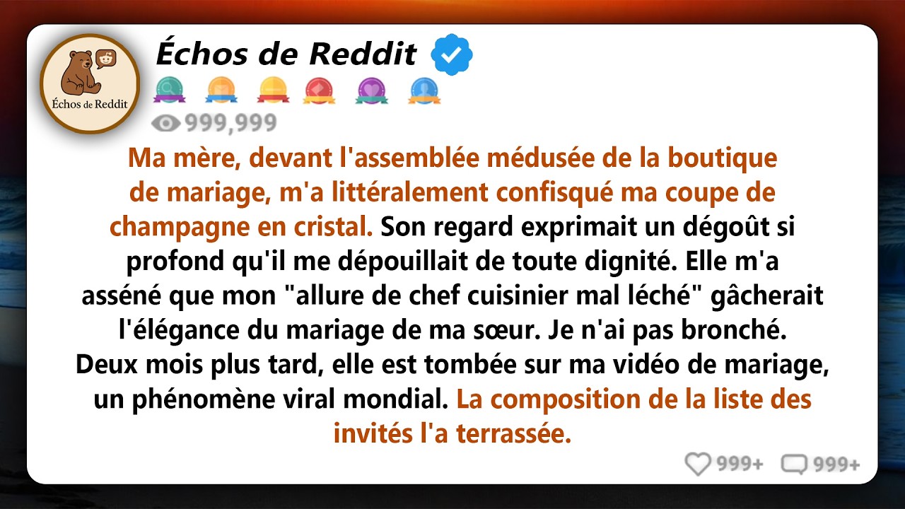 Ma mère m'a arraché la flûte à champagne en cristal des mains devant toute la boutique de mariage