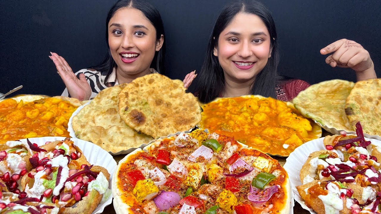 Eating Challenge Tasty Pizza, Matar Puri with Sabji,Dahi Puri | Food Challenge 