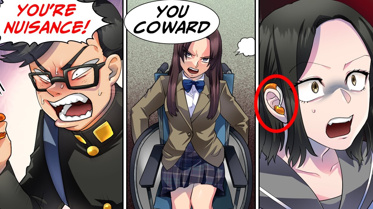 Delinquent nerd yells at a girl with a hearing-aid and a girl in a wheelchair defends her[Manga Dub]