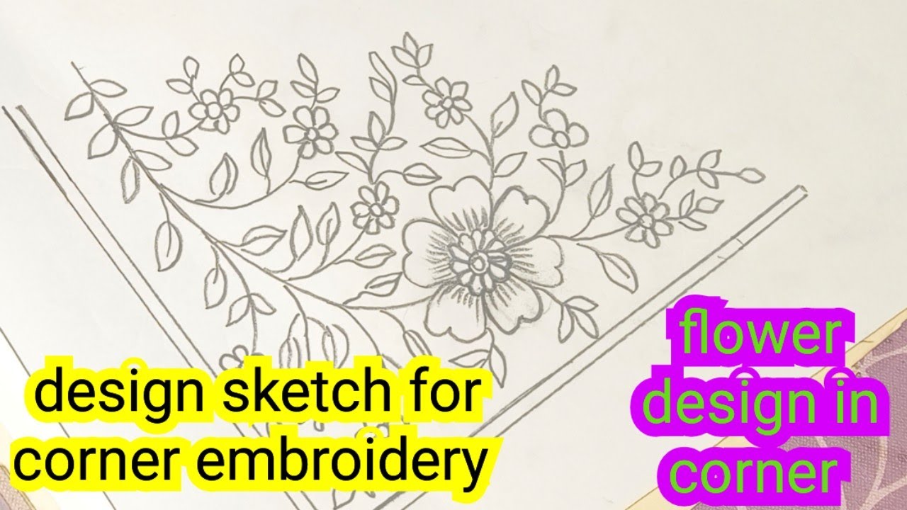 Corner design for beginners/pencil sketch of flowers/Embroidery Corner Pattern 