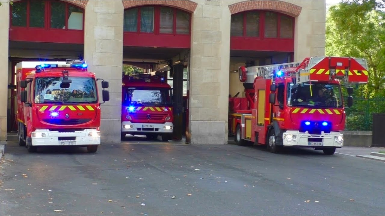 Pompiers de Paris - Fire Brigade Paris responding code 3 to a building fire