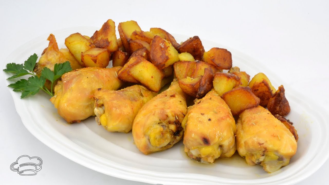 Pollo asado al horno con cerveza y patatas al ajillo - La receta de pollo más sabrosa