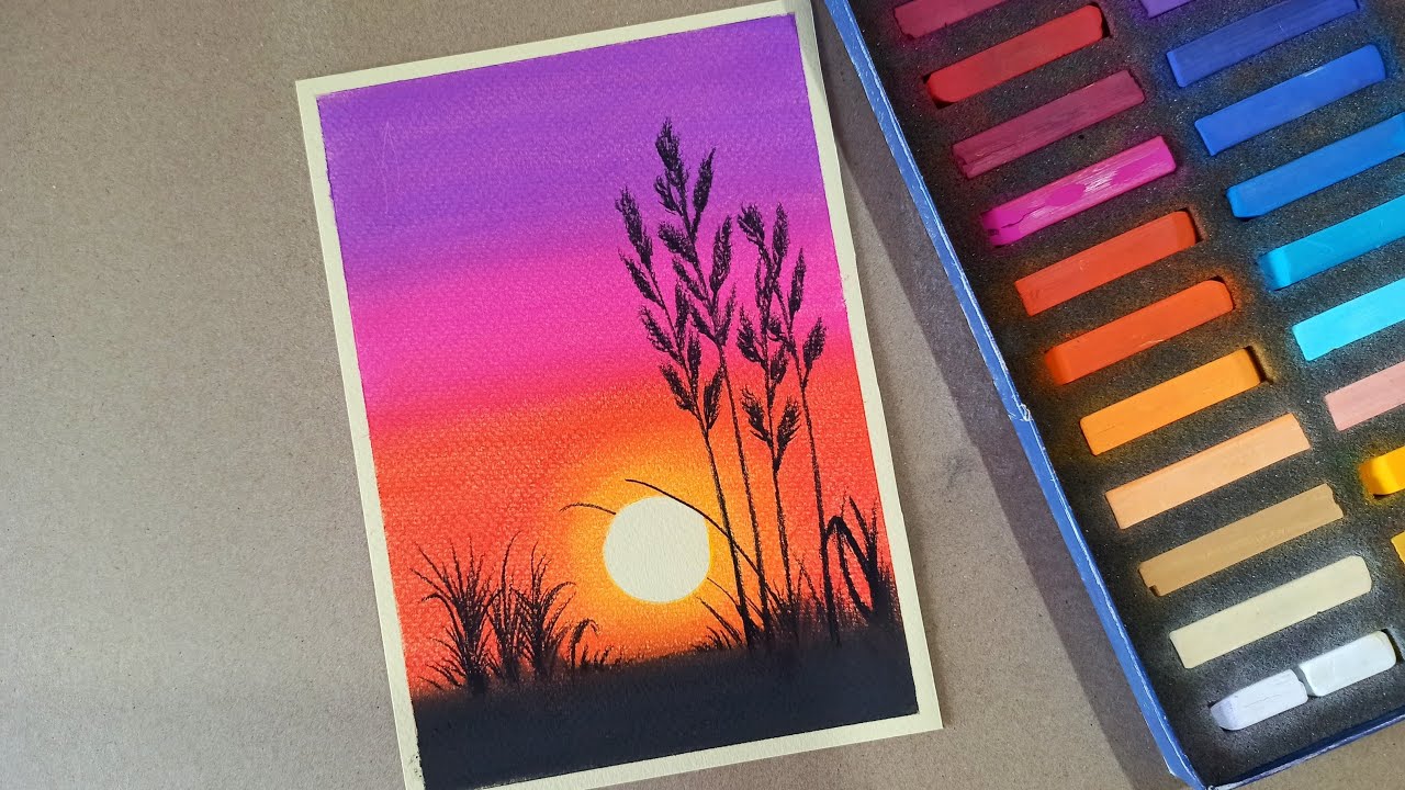 Easy Soft pastel drawing for beginners || How to draw colorfull Sunset scenery