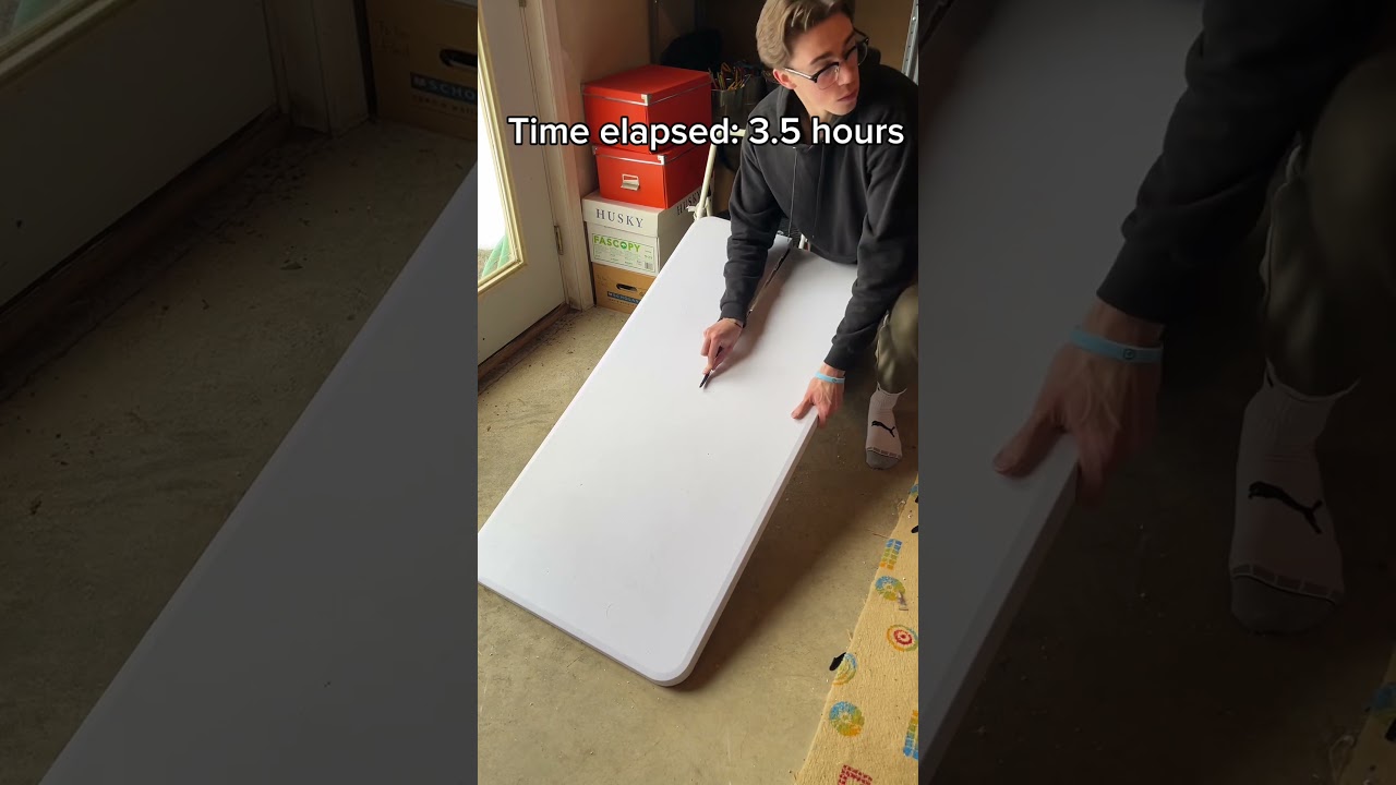 Cutting table in half with plastic knives 😭 #challengevideo #diy #mrbeastchallange