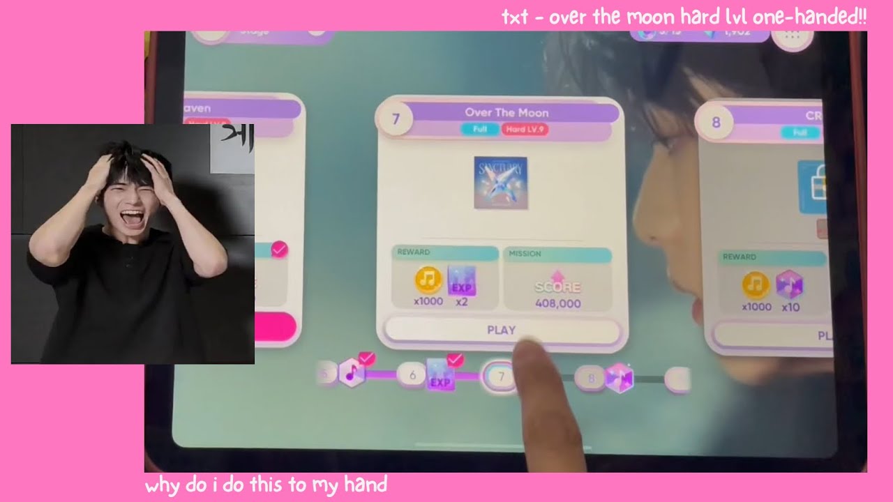 One-handed gameplay on TXT’s Over the moon!! (hard lvl) | Rhythm Hive gameplay