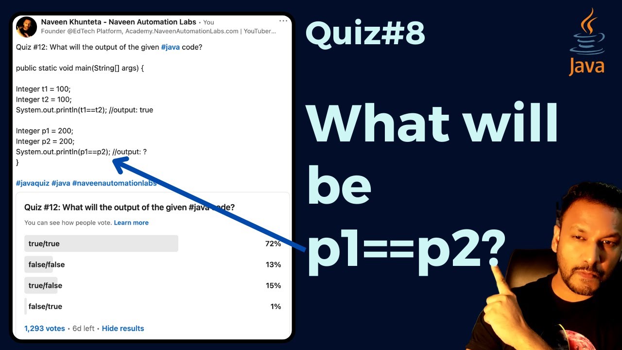 Quiz #8 - What will be the output of (Integer) 200 == (Integer) 200 ?