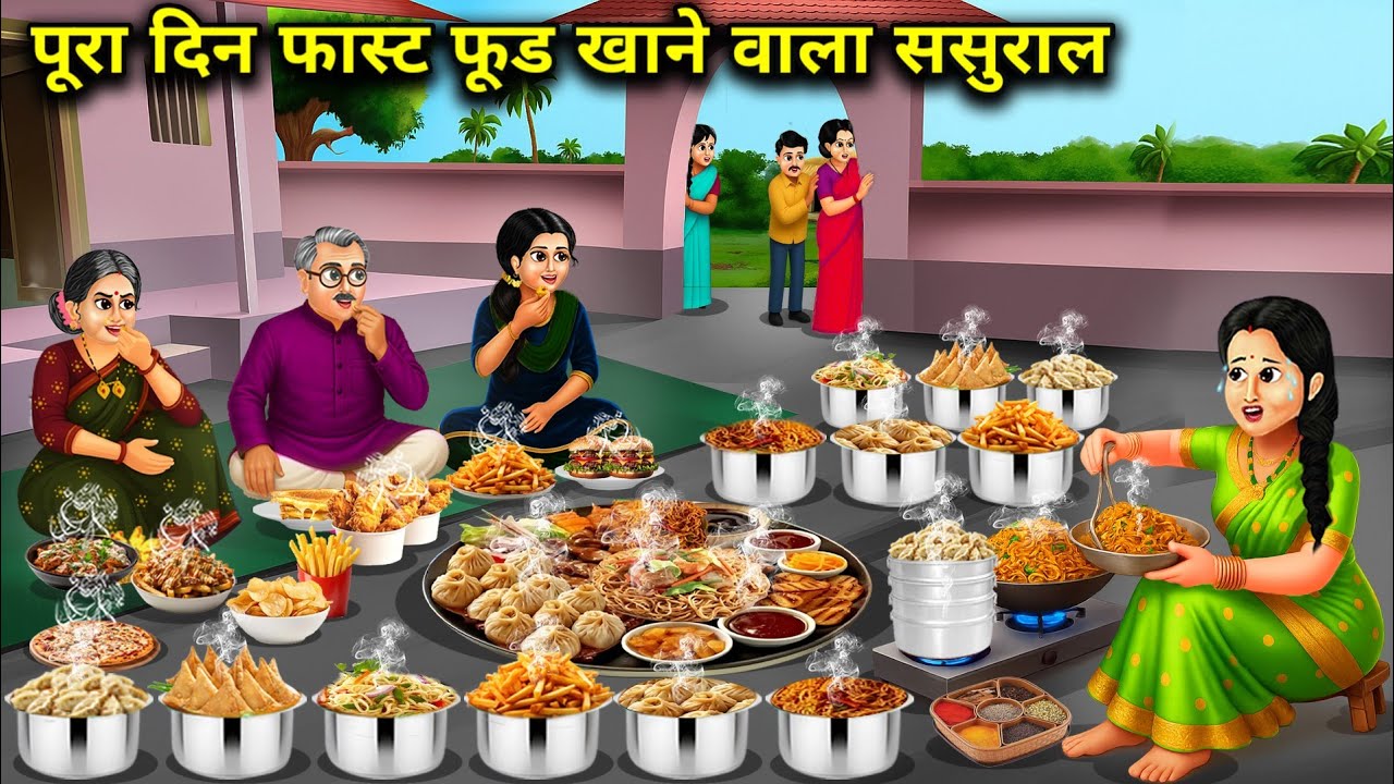 पूरा दिन फास्ट फूड खाने वाला ससुराल || Hindi Cartoon Stories|| In Law's who eats fast food all day.!