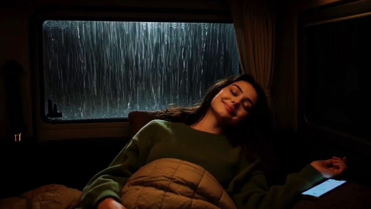 Deep Sleep Therapy with Heavy Rainstorm & Powerful Thunder Sounds on Car in Rainforest at Night