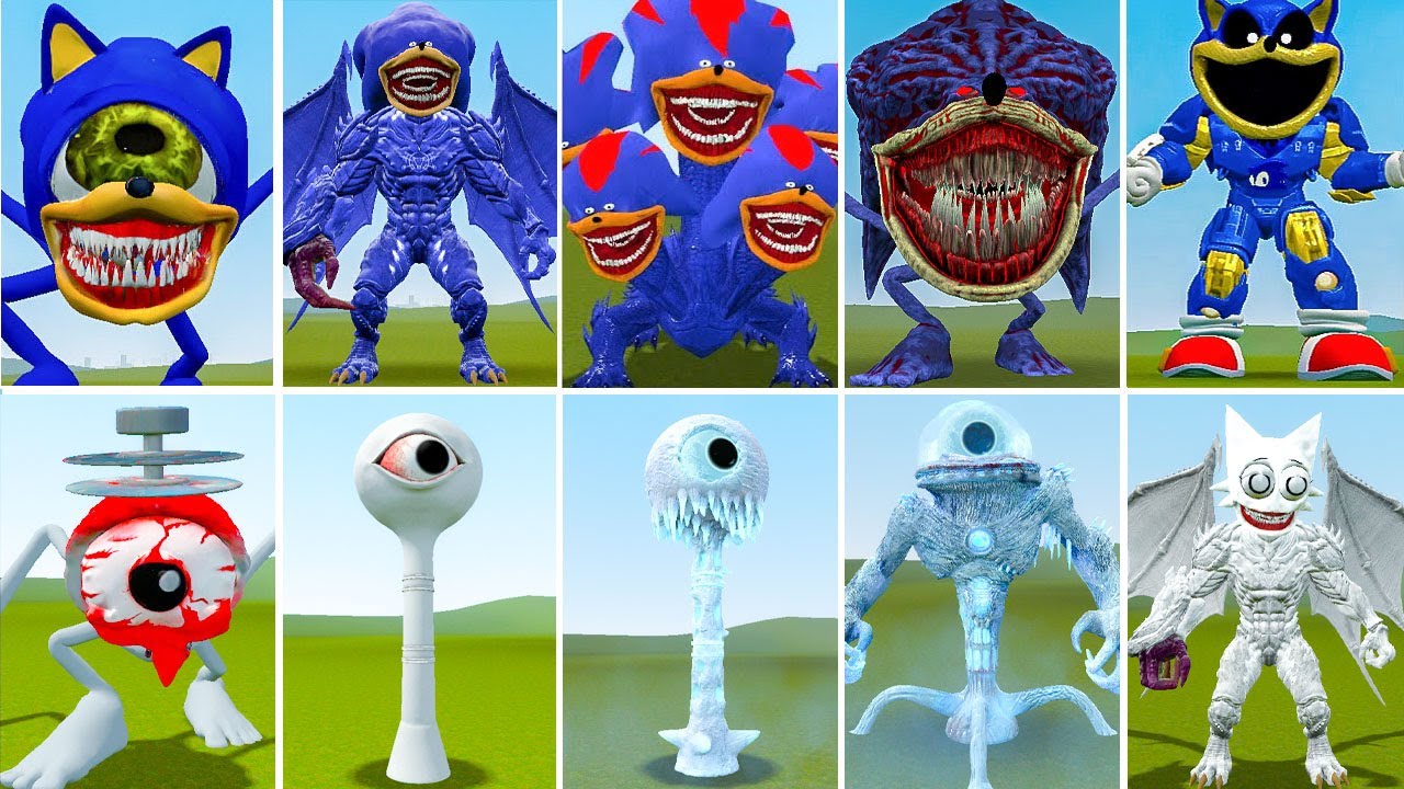 ALL NEW SONIC BLUE VS MECHA SONIC VS ALL NEW SPRUNKI VS SPRUNKI WENDA CTHULHU IN GARRY'S MOD !!!!!