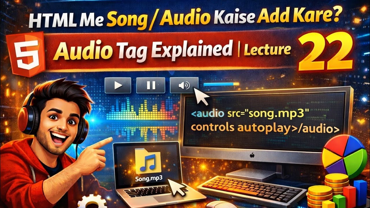 HTML Me Audio Add Karna Seekho 🔥 Song Play on Website | Lecture 22