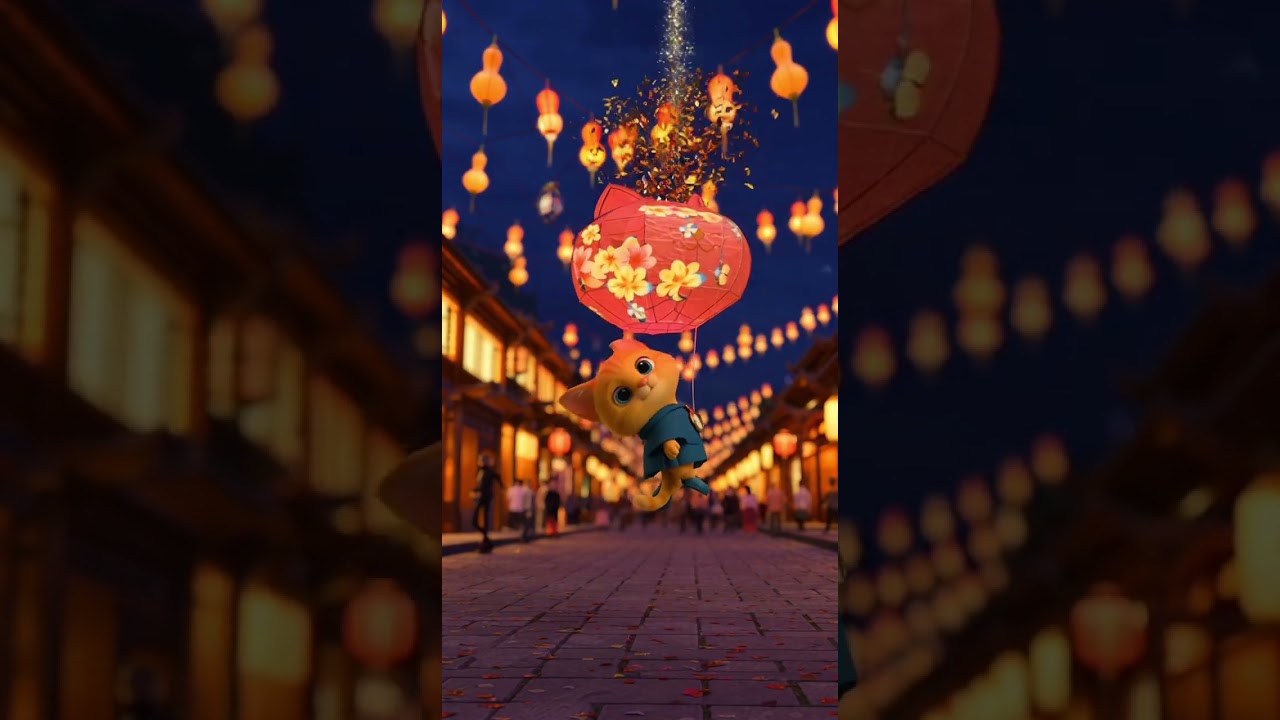 MeoMeo at the Ancient Lantern Festival: A Giant Cat Lantern Lights Up!
