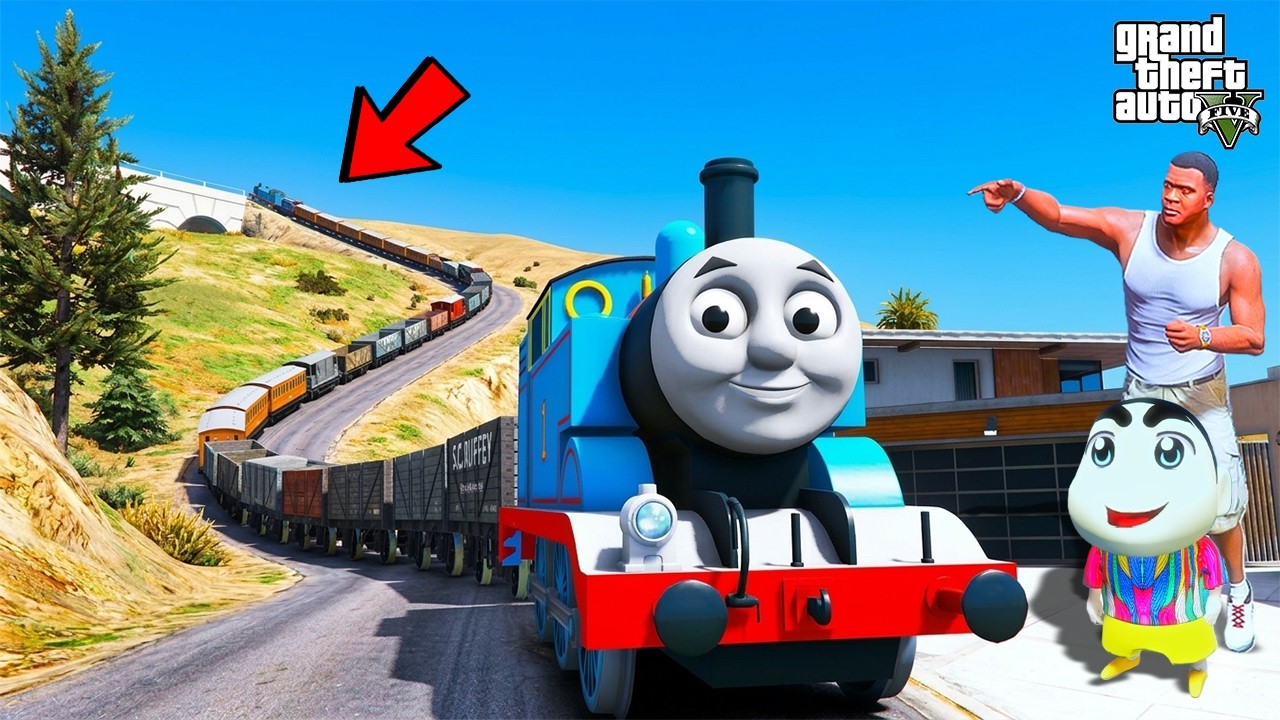 Franklin And Shinchan Make WORLD Longest Thomas Train With The Help of SHINCHAN & CHOP GTA V!