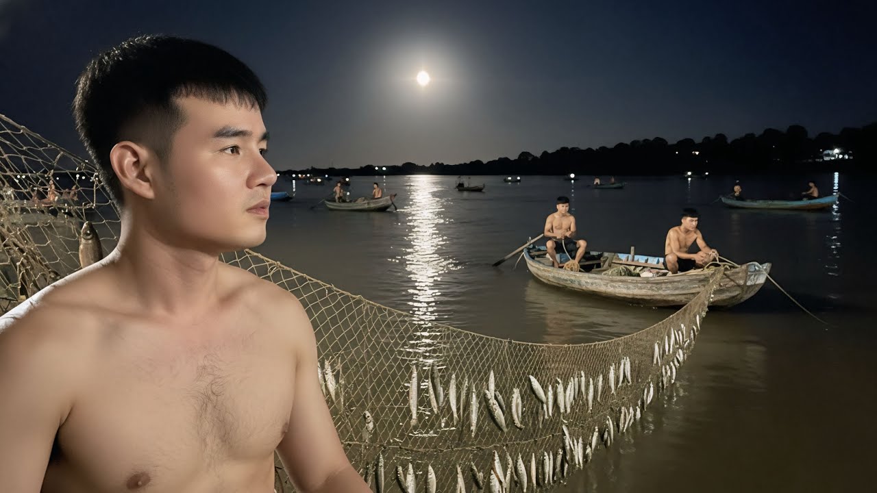 Đêm Quê Thanh Bình Cùng Vợ Chèo Xuồng Đi Thăm Lưới Bắt Cá Sông | Nguyễn Huy & Nguyễn Điền