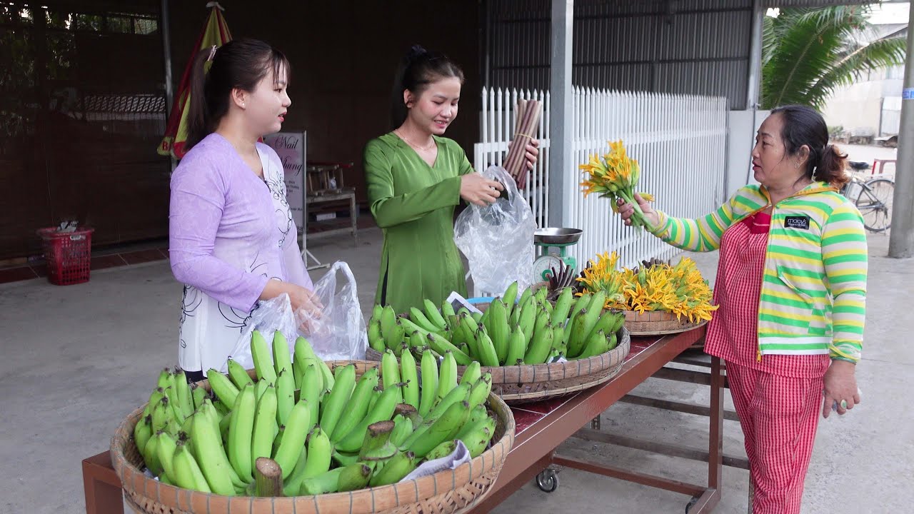 Đốn Quầy Chuối Già đem Bán với Bông Bí Rau Cải Ngọt Mồng Tơi Mẹ Trồng Bà Con Rất Thích | HQ #1794
