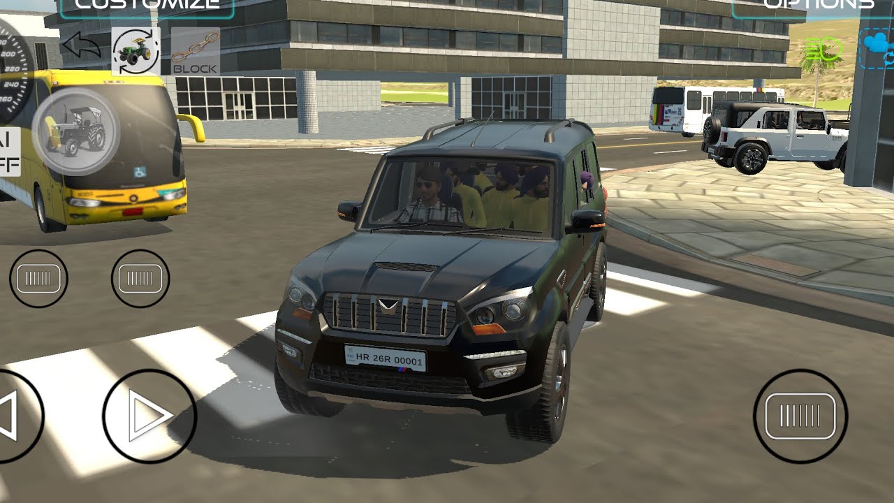 Indian tractor driving gaming video, black Scorpio gaming