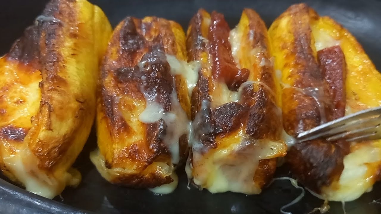 Deliciosos maduros asados con queso y bocadillo en air fryer