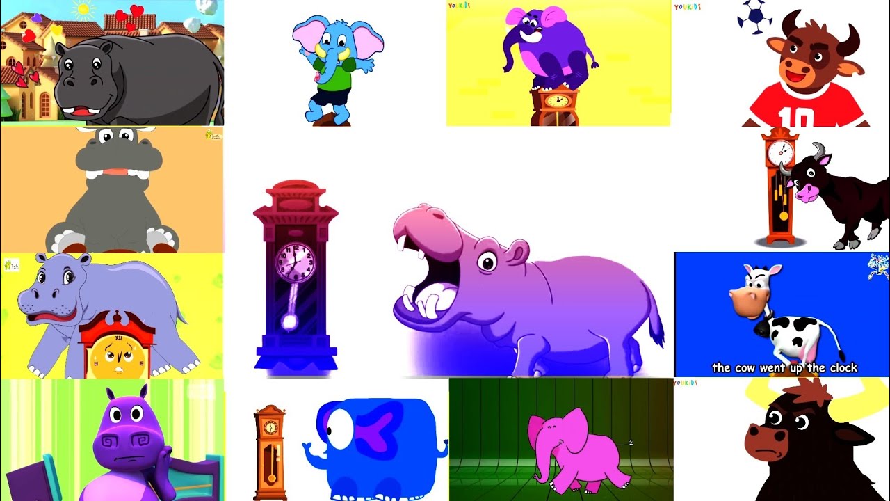 Hickory dickory dock ✨hippo vs. elephant vs bull⏰Effects tutorial 🖌️
