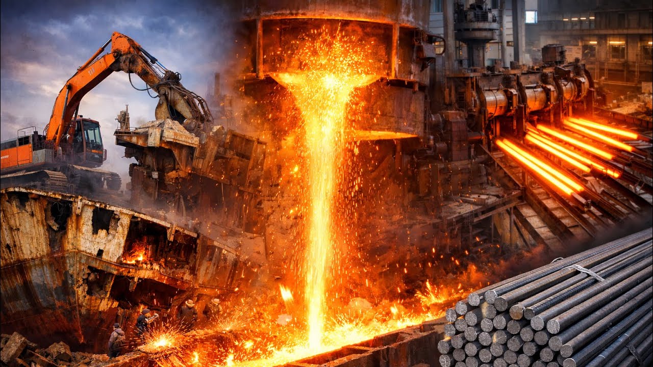 Incredible Process of Recycling Old Ship Plates into Iron Rods | Heavy Factory Work