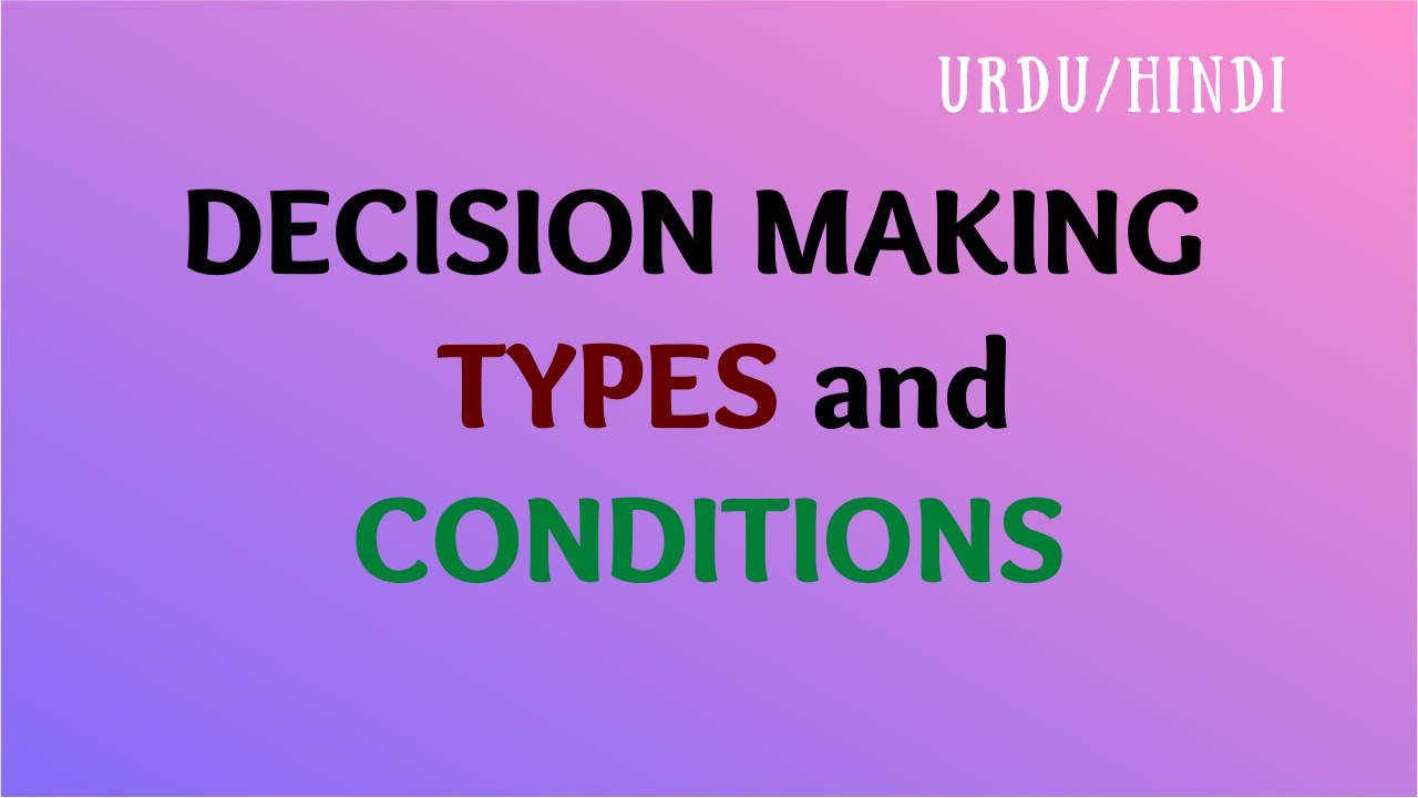 DECISION MAKING TYPES AND CONDITIONS IN URDU/HINDI || DECISION MAKING IN MANAGEMENT