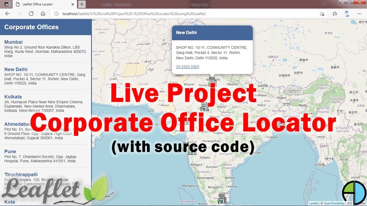 Leaflet Live Project - Office locator functionality in corporate website