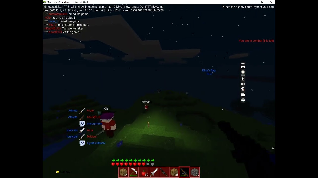 Minetest/Luanti Capture the Flag gameplay.