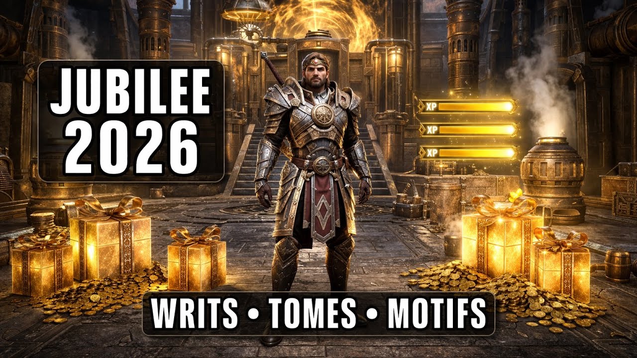 ESO Jubilee 2026 &ndash; Maximize Every Character | Writs, Tamriel Tomes & Motif Farming Guide