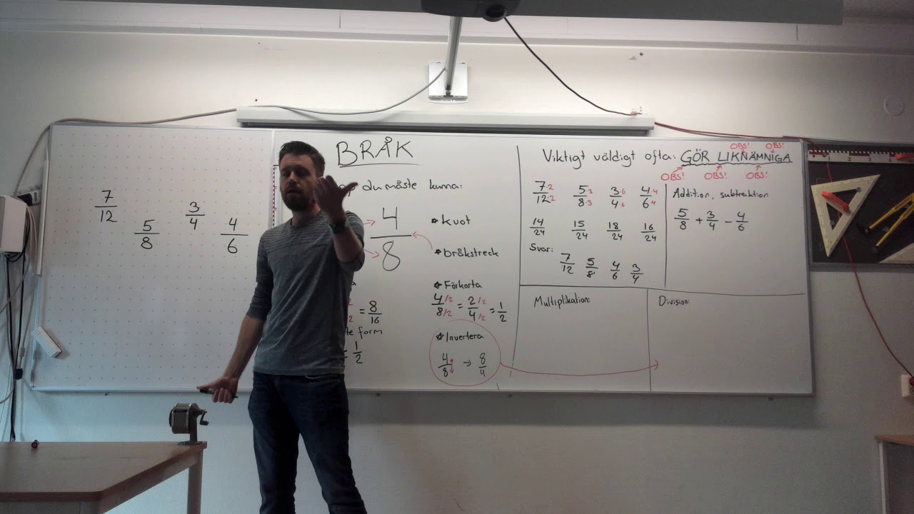 Matematik 1b, 2.1. Bråk: Addition, subtraktion, multiplikation och division samt viktiga begrepp.