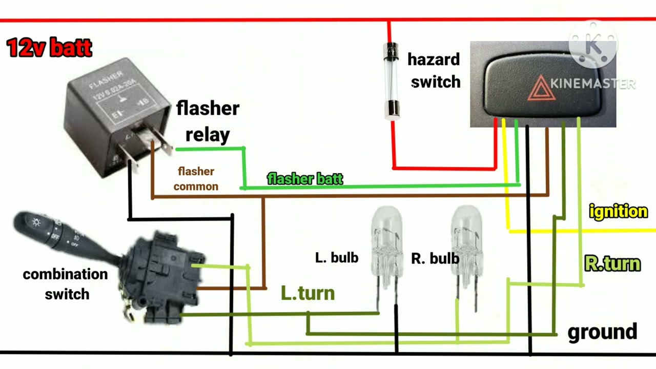 HAZARD LIGHT AND SIGNAL LIGHT WIRING. (flasher,combination switch and hazard switch connection)