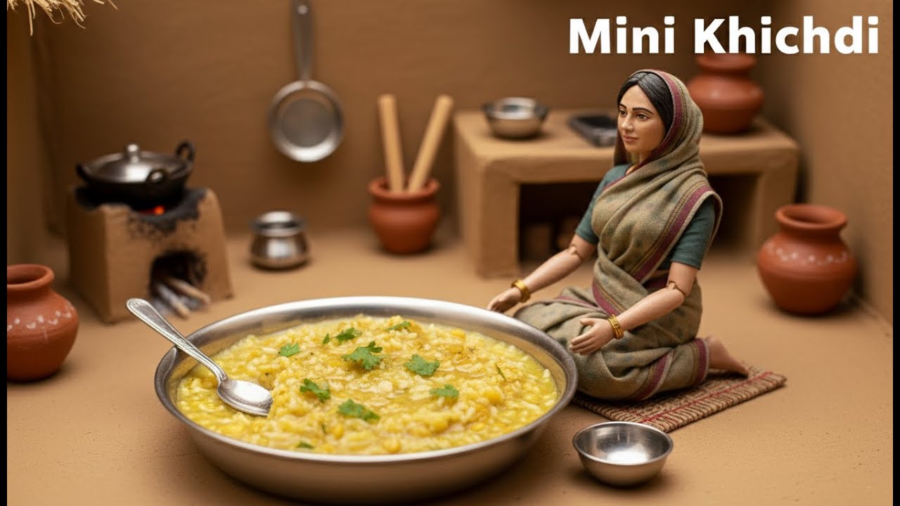 Miniature Doll Moong Dal Khichdi Cooking ASMR | Indian Village Tiny Kitchen  Life