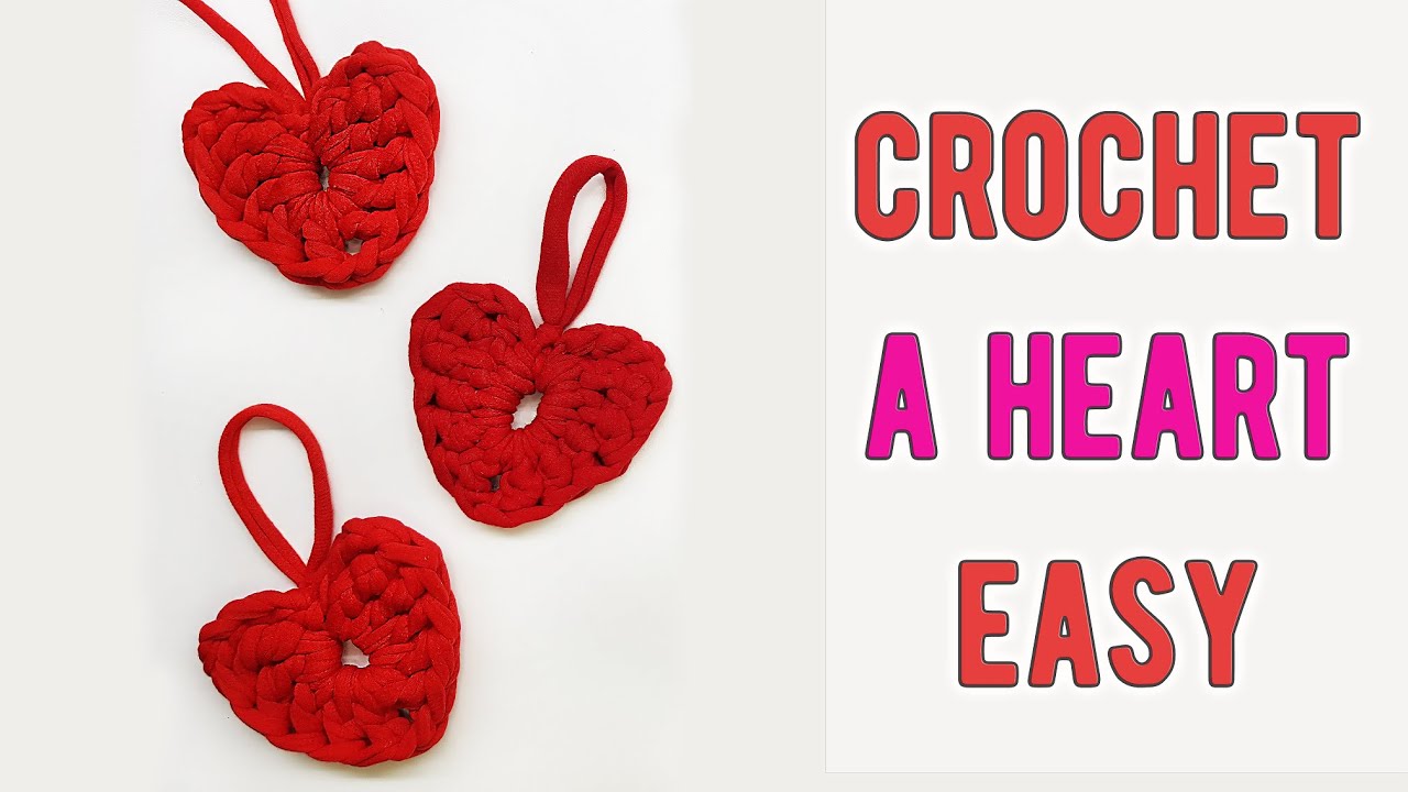 EASY TUTORIAL for beginners || How to crochet a simple HEART with T-shirt yarn ||