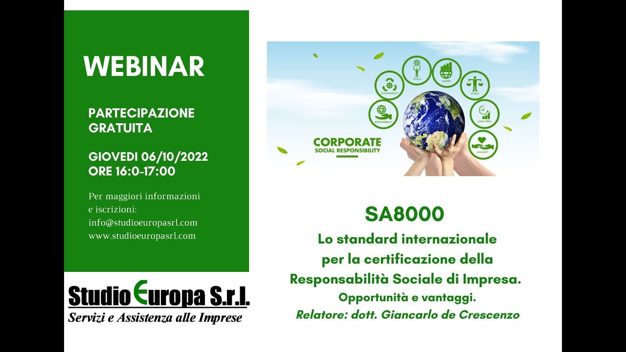 SA8000 - Lo standard internazionale per la certificazione della Responsabilità Sociale di Impresa.