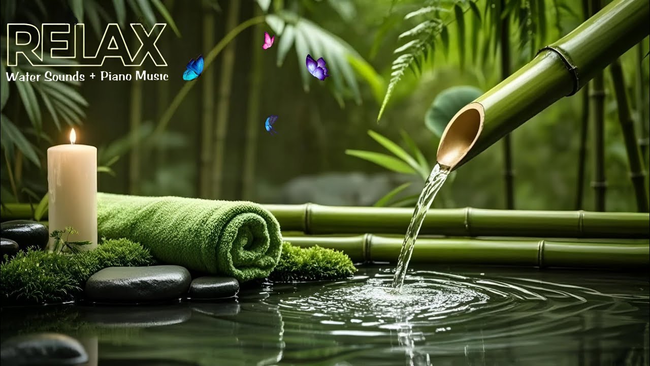 Relaxation Music: Bamboo Water Fountain + Healing Piano 🌿 Sleep Music, Meditation and Nature Sounds