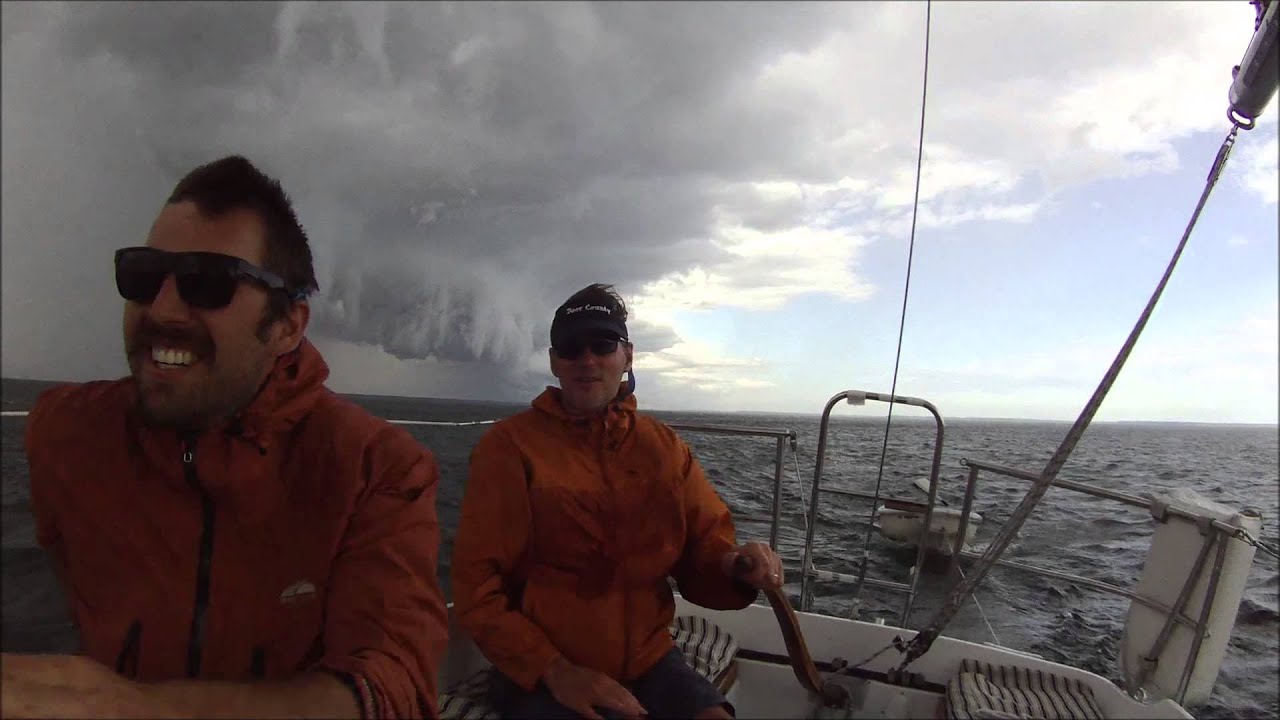 SQUALL sailing thru Line Squall storm on Lake Michigan on Tartan 30 sailboat with high wind gusts