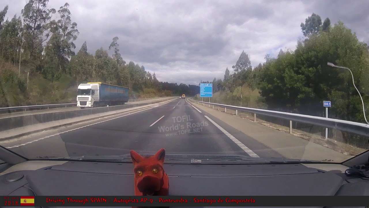 649 Driving in SPAIN Autopista AP-9 - Pontevedra - Santiago de Compostela