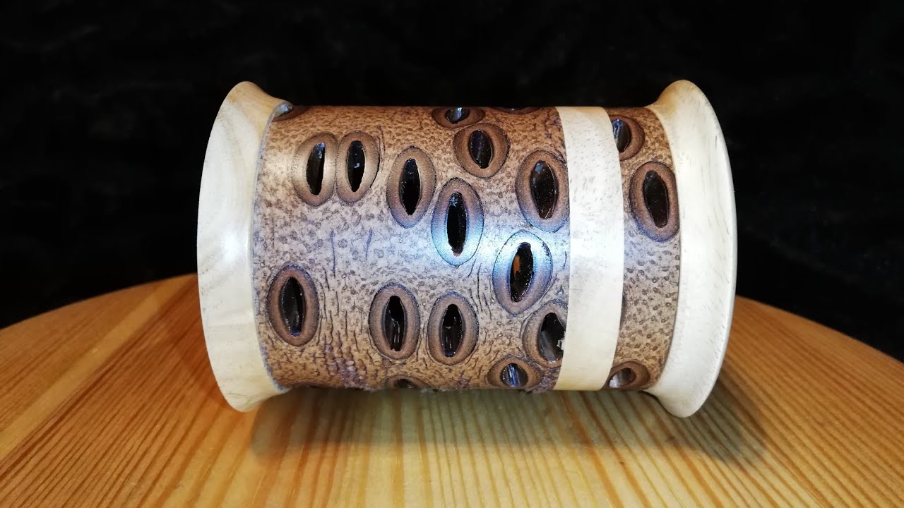 Lidded box with banksia cone - Woodturning