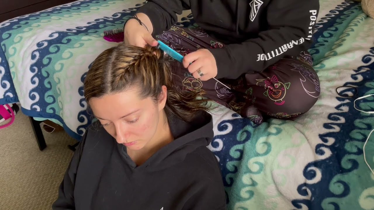 French Braiding My Sister’s Hair | Real Person Hair Play ASMR