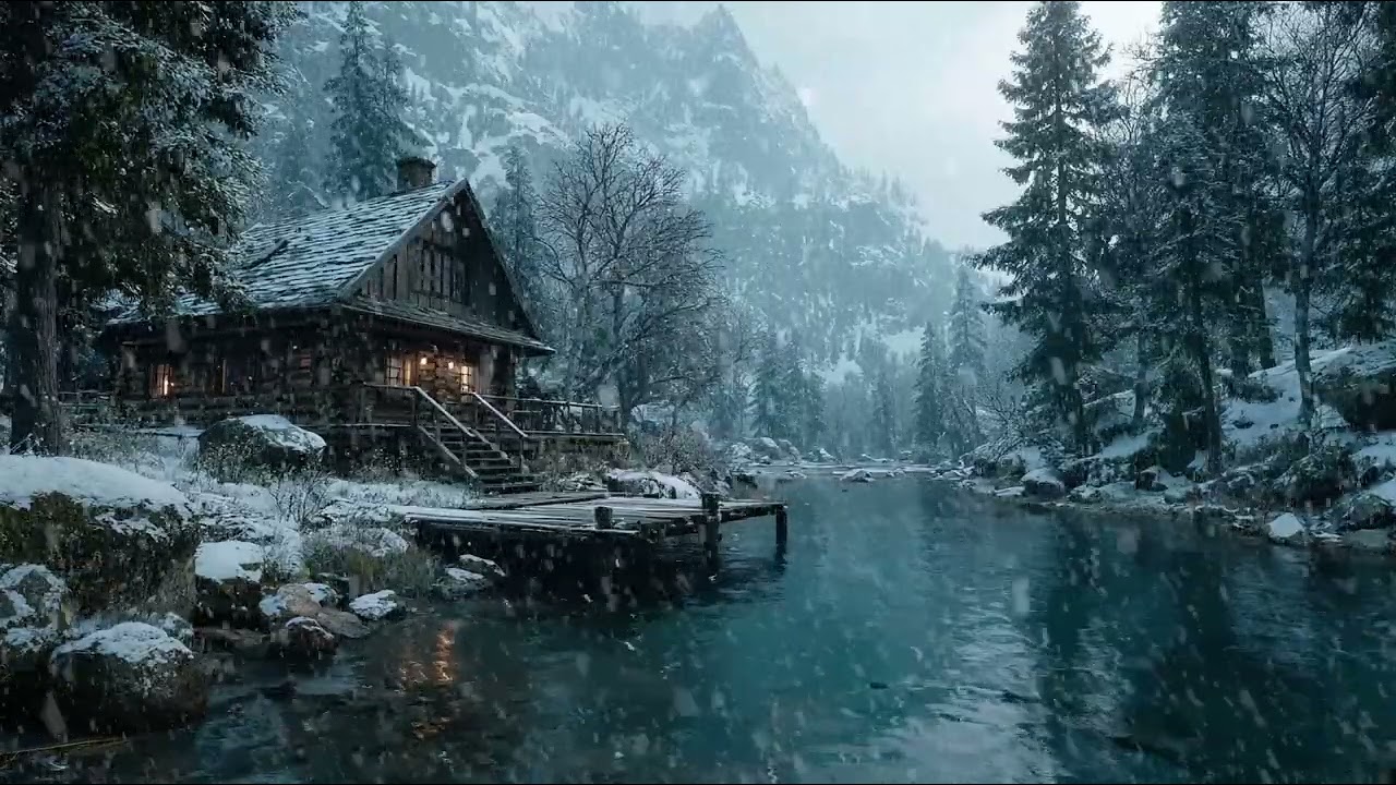 Frozen Night Landscape Completely Covered in Falling Snow | Cold Wind Ambience for Peaceful Sleep