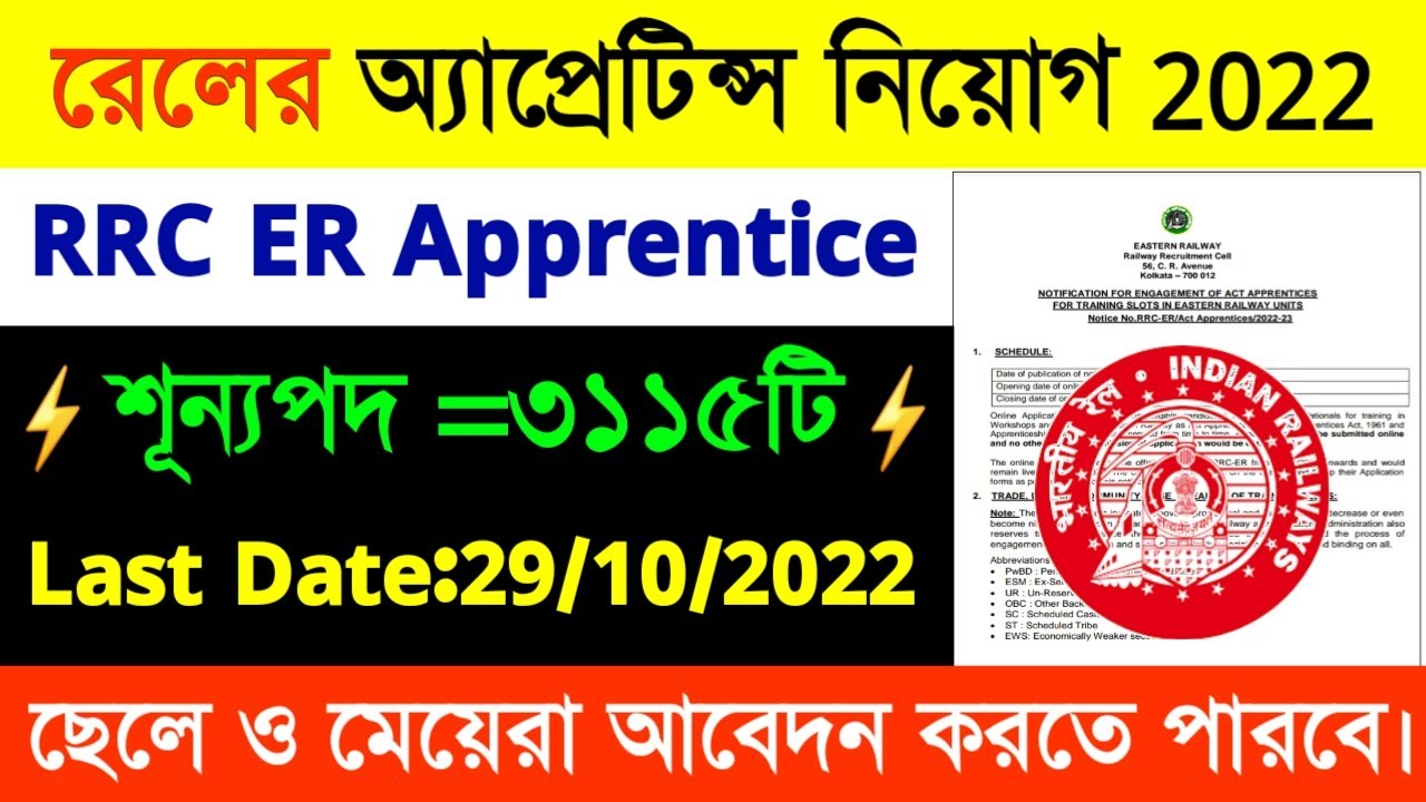 Eastern Railway Apprentice 2022|Railway Apprentice Vacancy 2022|