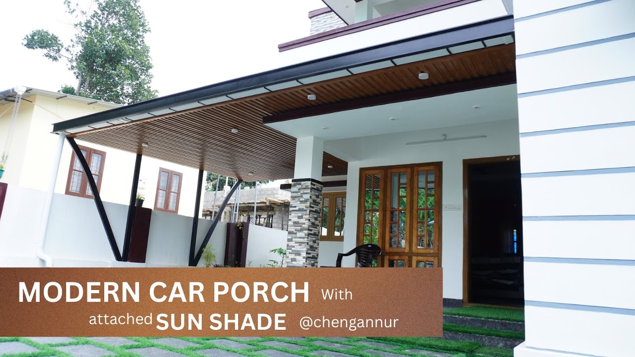 Modern CAR PORCH with attached SUN shade work @Chengannur #fabtechmedia