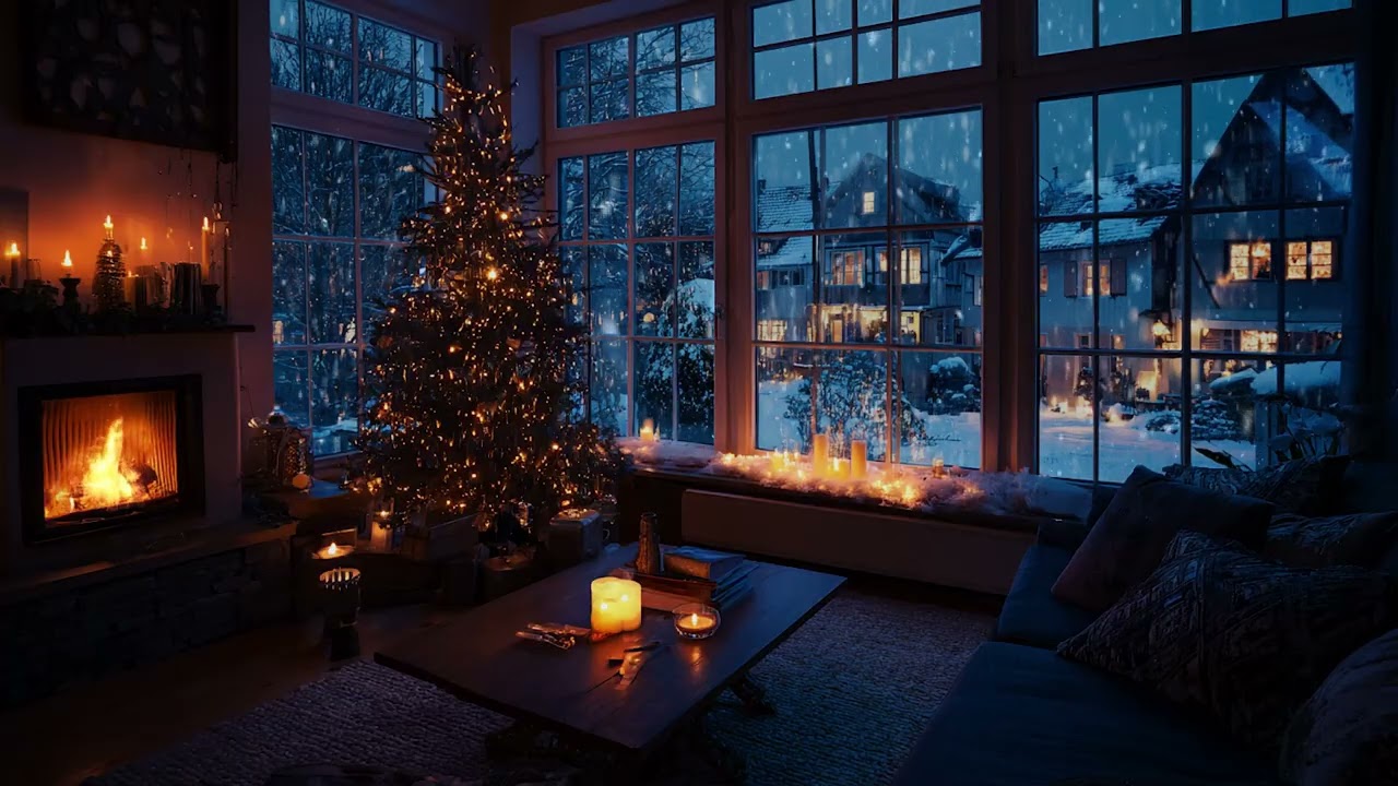 Peaceful Fireplace & Piano Harmony | Winter Snow Ambience for Calm Nights
