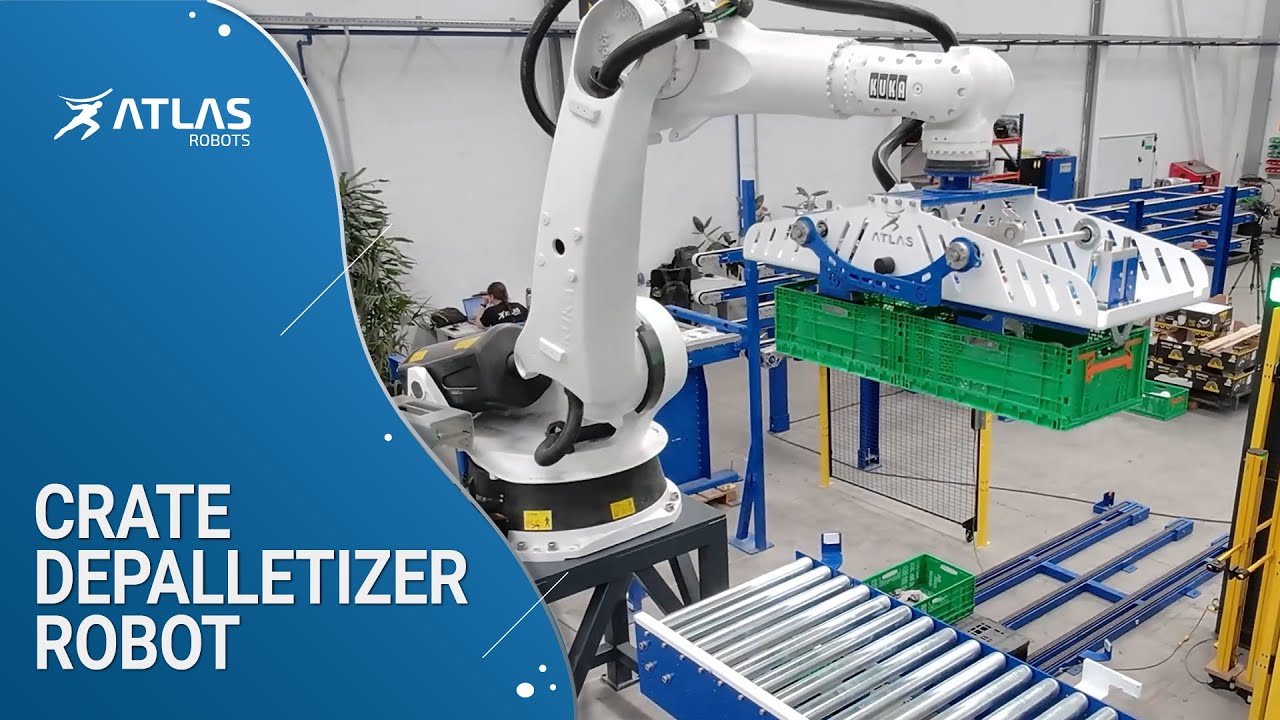 Crate depalletizing robot 🧺 & pallet stacker | Automating production with Atlas Robots 🦾🤖