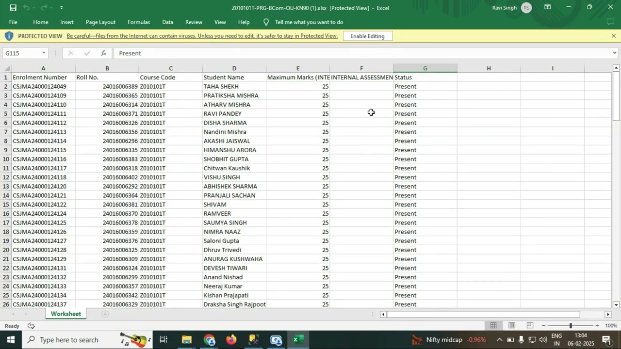 How to feed 1st Semester  internal marks in Samarth Portal
