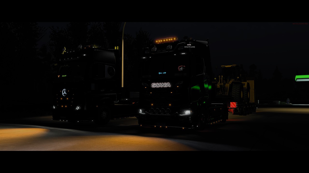 ETS2 TruckersMP 1.58 - Convoy by night - SCANIA V8 770 vs Mercedes Actros