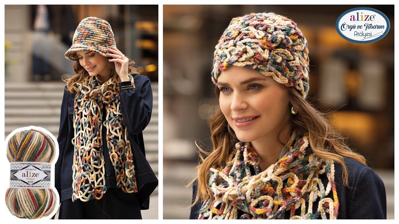 Zeminsiz Zincir işi Atkı ve Bere - Baseless Chain Work Scarf and Beret