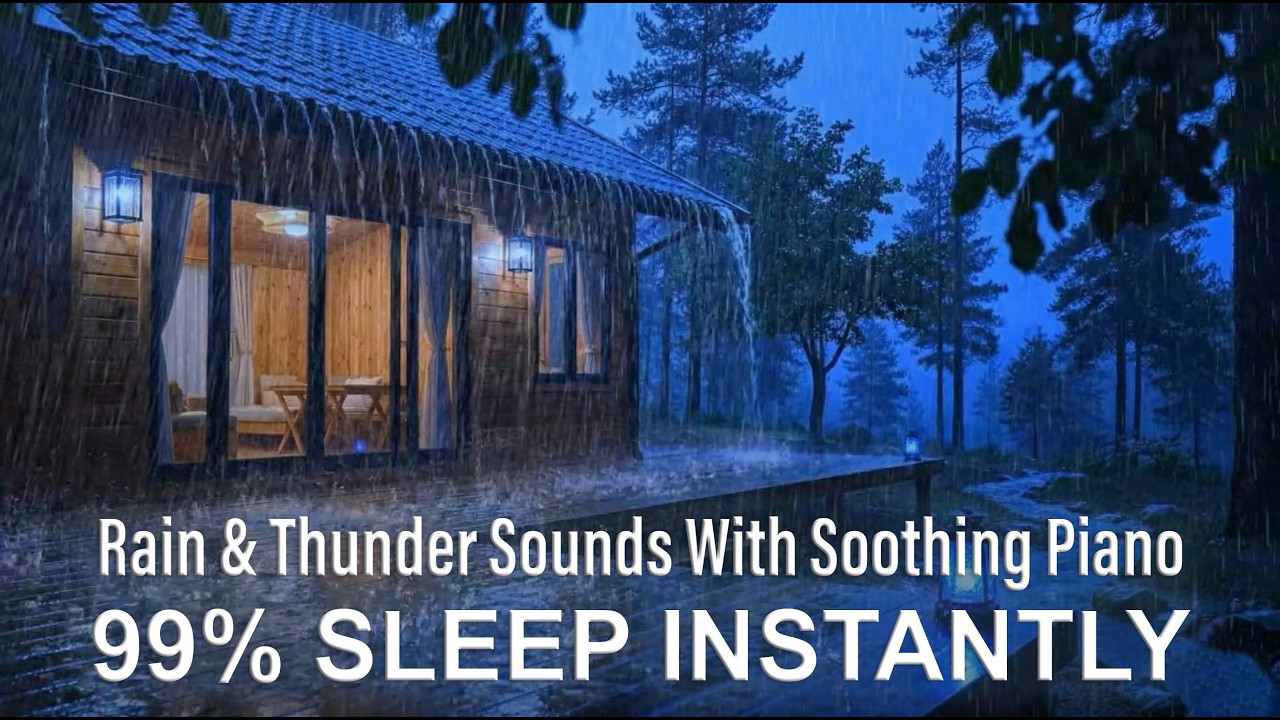 Sleep Sounds 8 Hours : Rain and Thunder at Night with Emotional Soft Piano For Deep Sleep