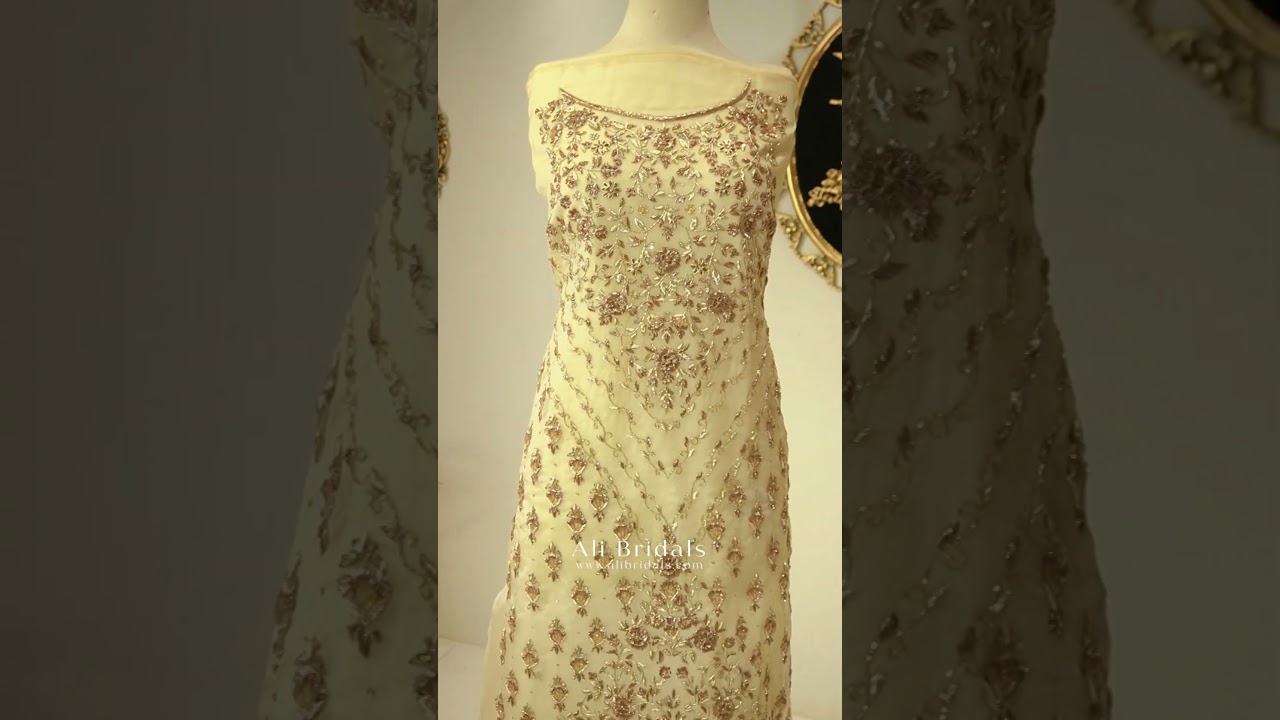 Warm Ivory Skin Party Wear Dress | Unstiched | Soft Organza | Available in S, M, L