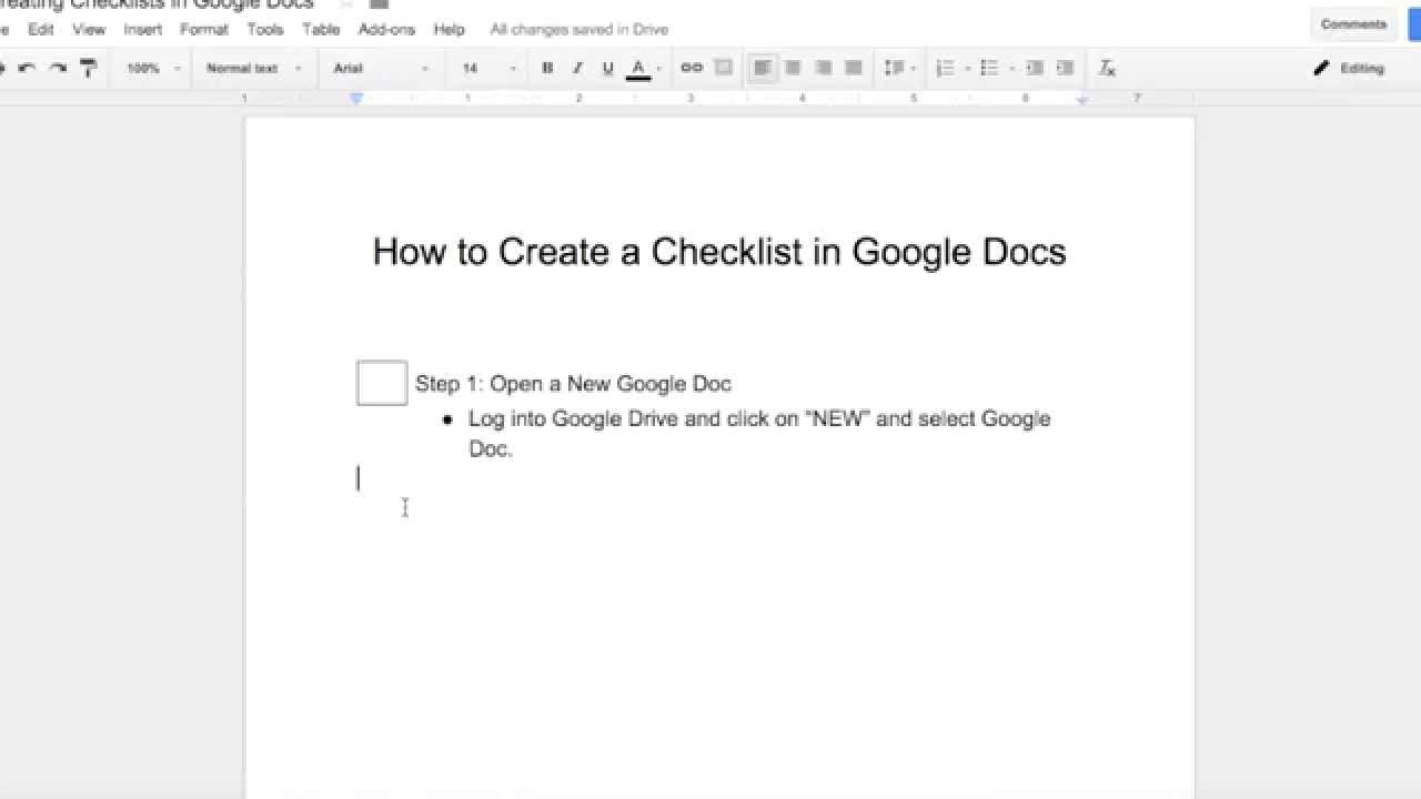 Creating a Checklist in Google Docs