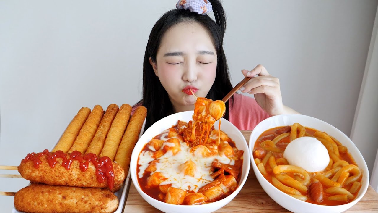 미정당 떡볶이&부라타치즈 로제떡볶이 먹방🧡+핫도그,치즈스틱,생크림 에그롤 후식까지! with. 와디즈 스토어🏠REALSOUND MUKBANG :D